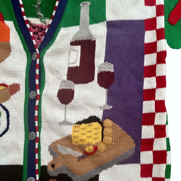 🔥insane🔥 Vintage Colorful BETEKZ 3/4 Sleeved Cardigan Picnic Themed - Picture 4 of 15